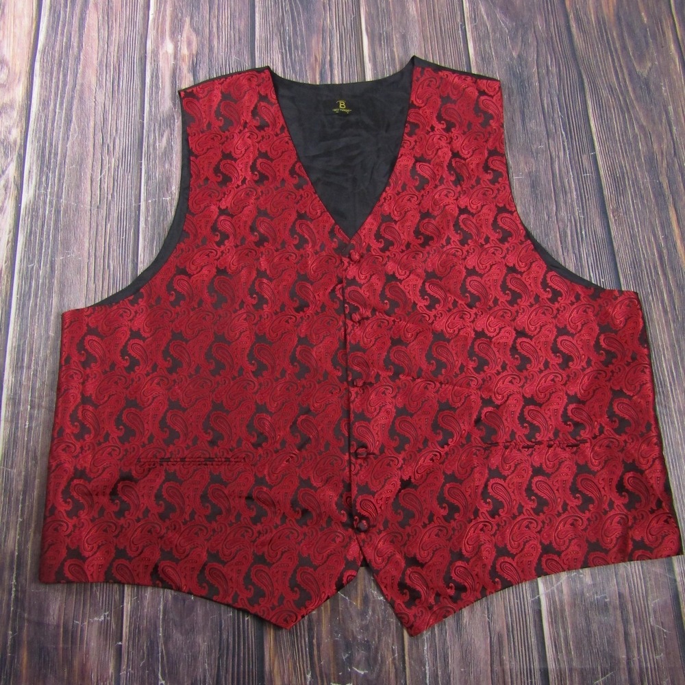 Suit Vest Best Tuxedo Mens 5XL Red Paisley Belted Formal Waistcoat Wedding